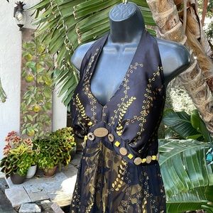 Signature 100% silk dark floral halter maxi